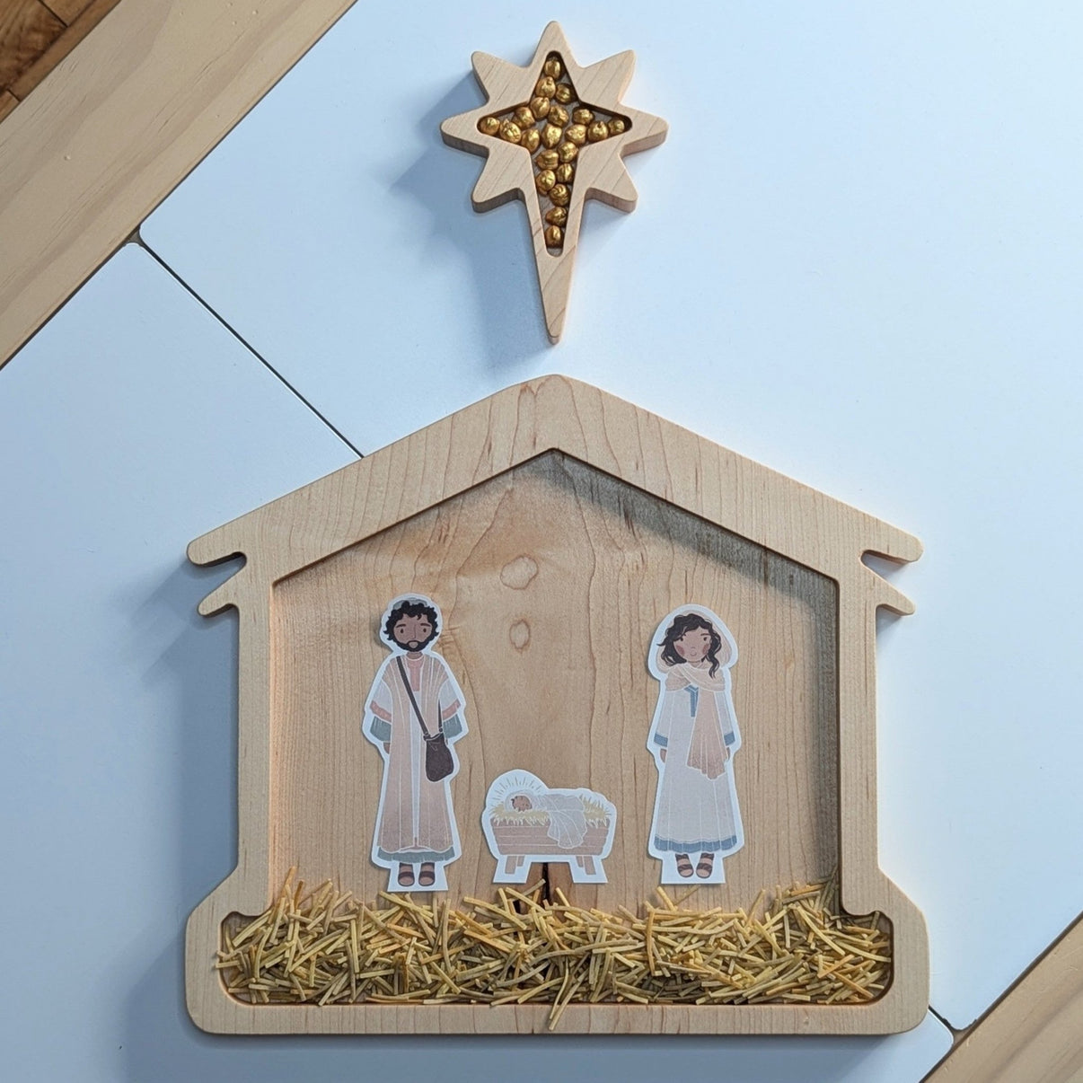Nativity Scene Sensory Play Tray (Stable & Star) - Carved Together Co - 