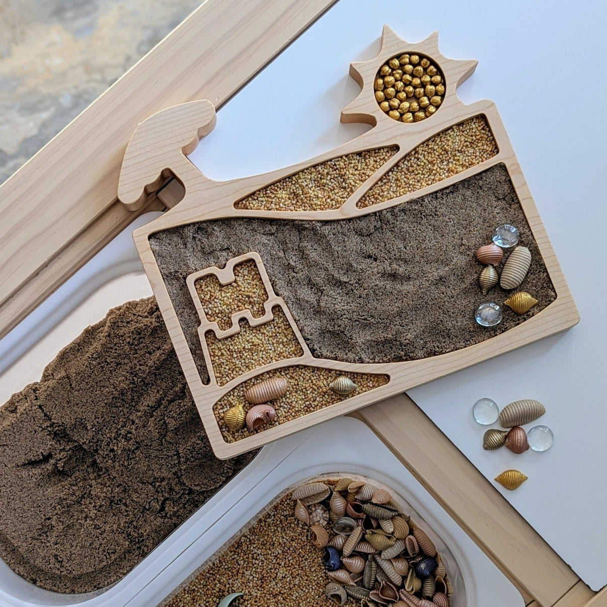 Sandy Beach Scene Sensory Play Tray - Carved Together Co - 