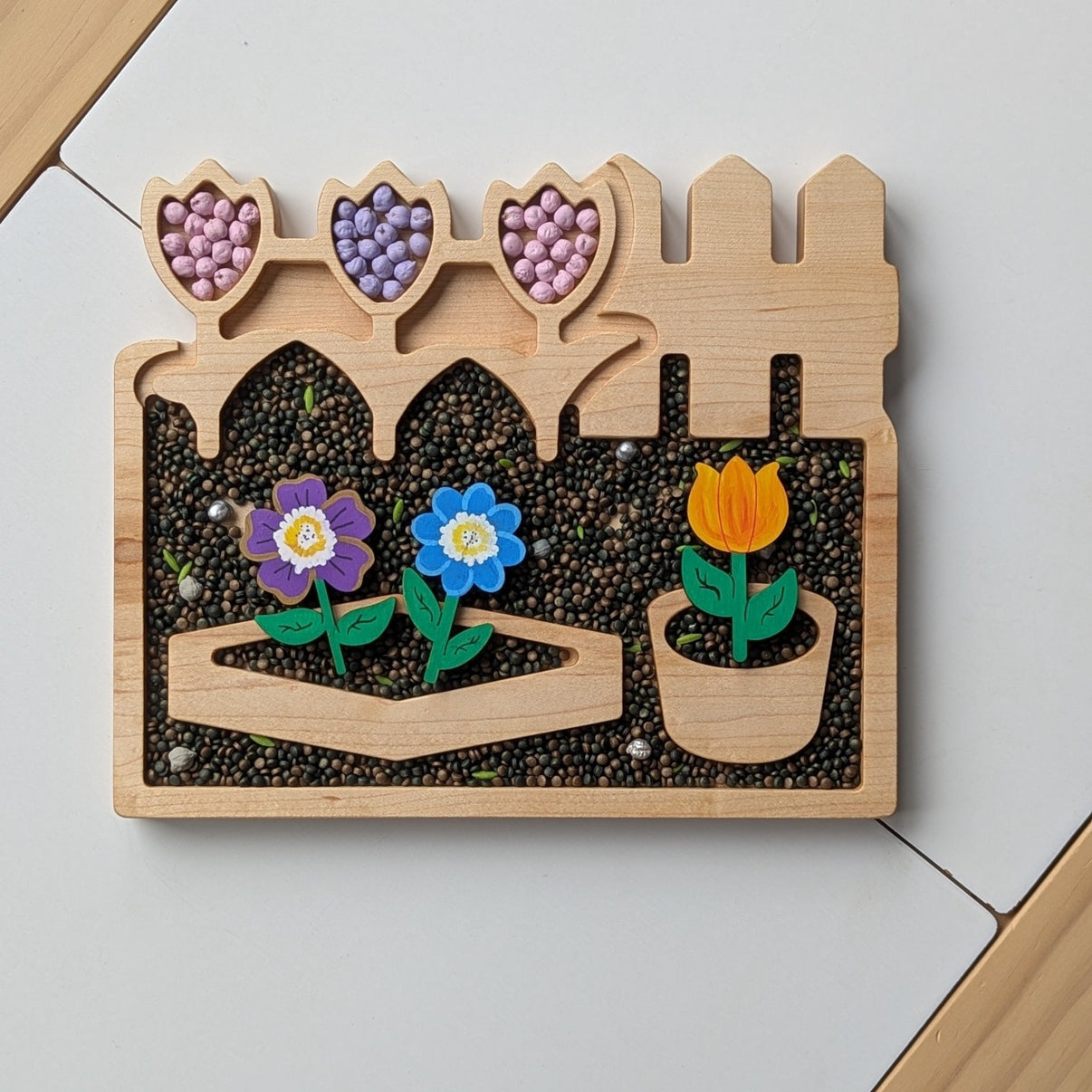 Tulip Garden Scene Sensory Play Tray - Carved Together Co - 